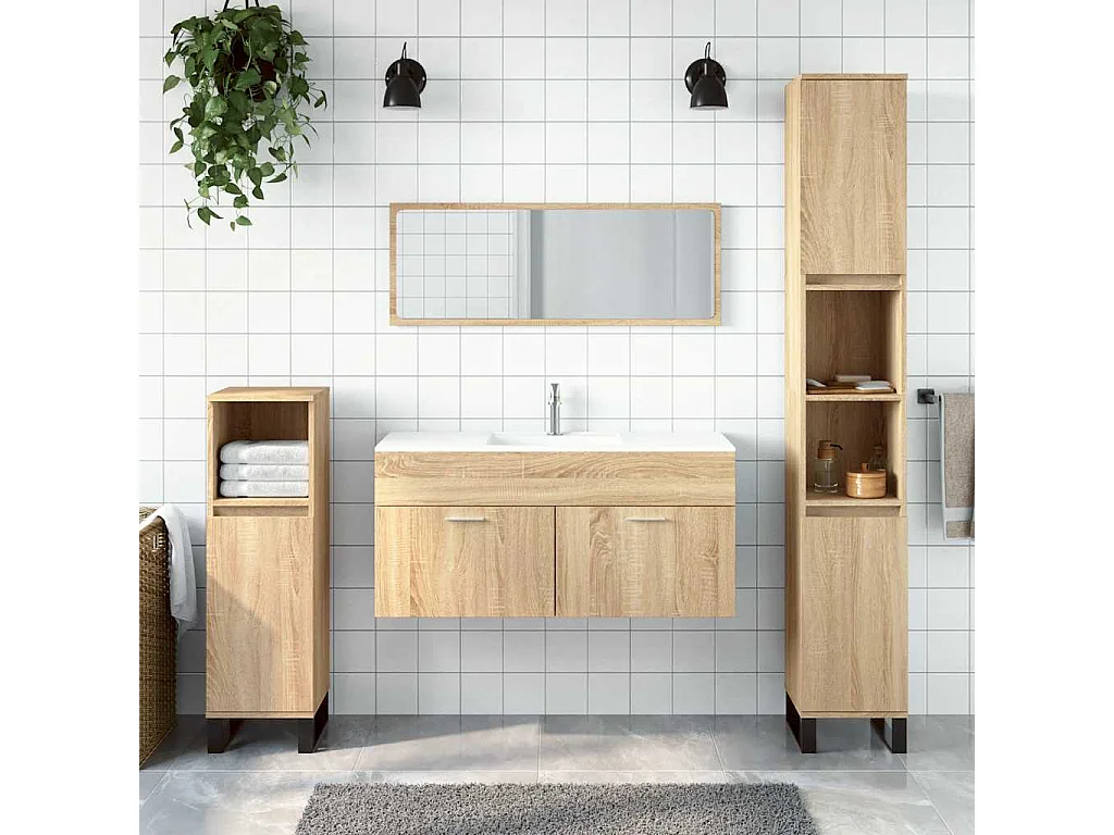 Armoire de bain avec miroir chêne sonoma bois d'ingénierie