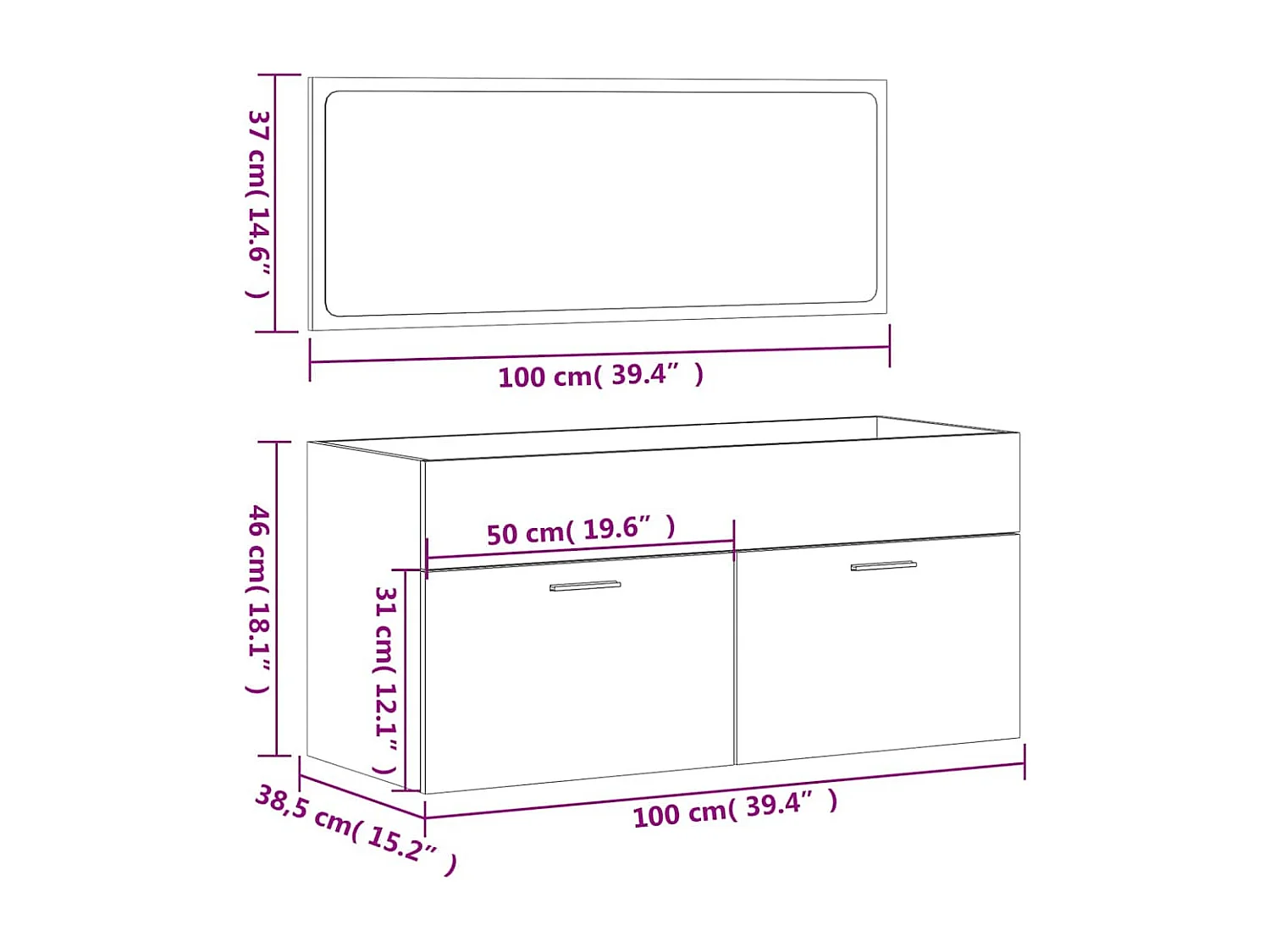 Armoire de bain avec miroir chêne sonoma bois d'ingénierie