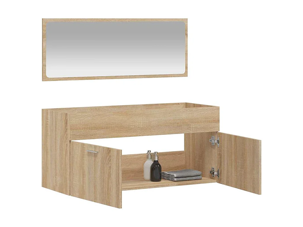 Armoire de bain avec miroir chêne sonoma bois d'ingénierie