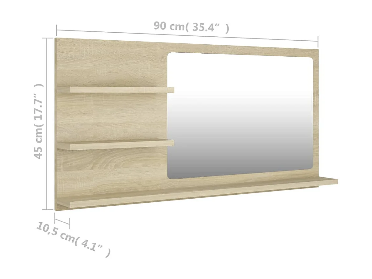 Specchio da Bagno Rovere Sonoma 90x10,5x45 cm Legno Multistrato