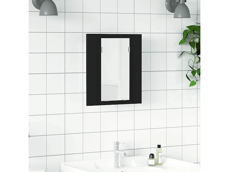 Badkamerkast met spiegel en LED 40x12x45 cm acryl zwart