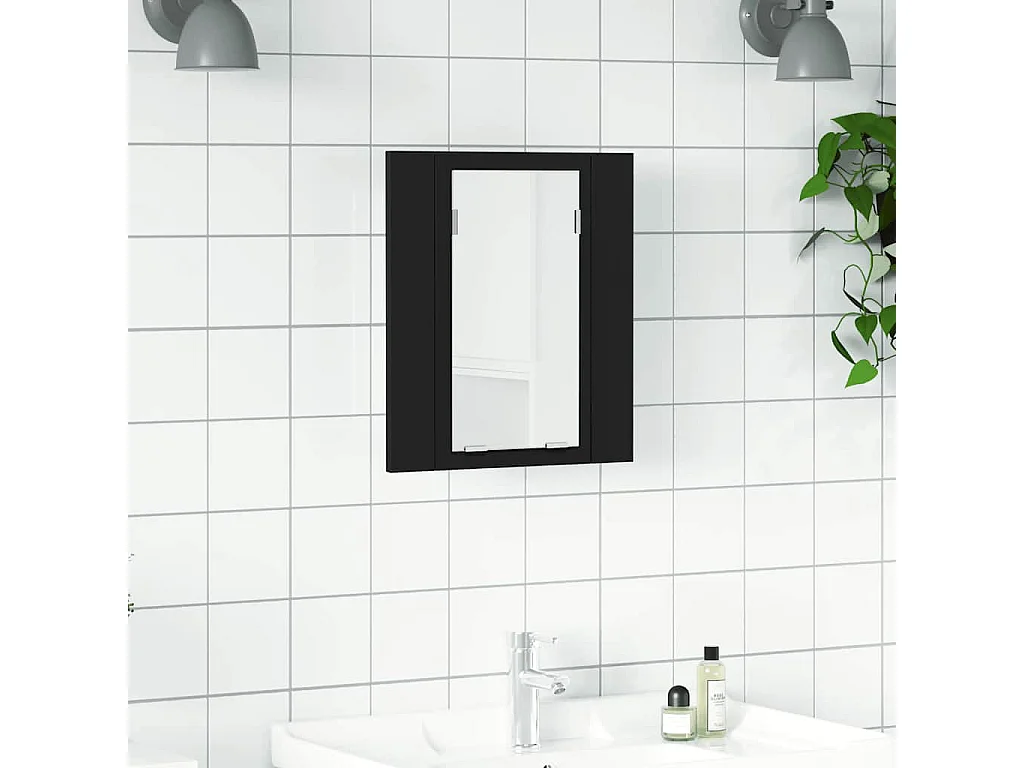 Badkamerkast met spiegel en LED 40x12x45 cm acryl zwart