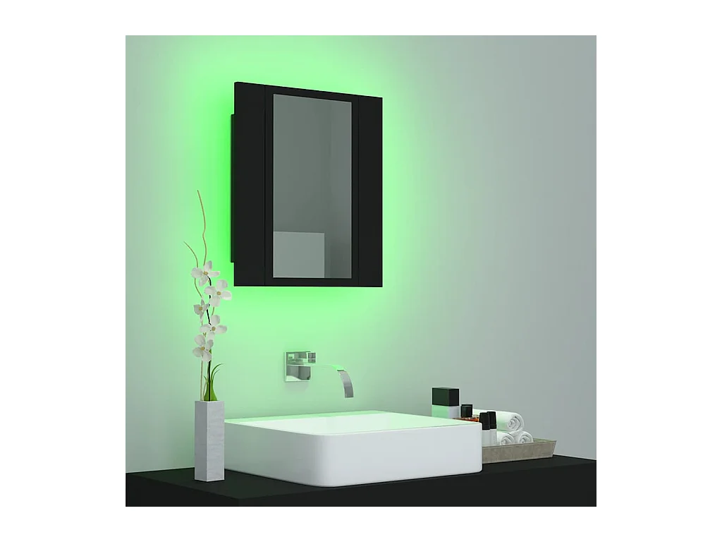 Badkamerkast met spiegel en LED 40x12x45 cm acryl zwart