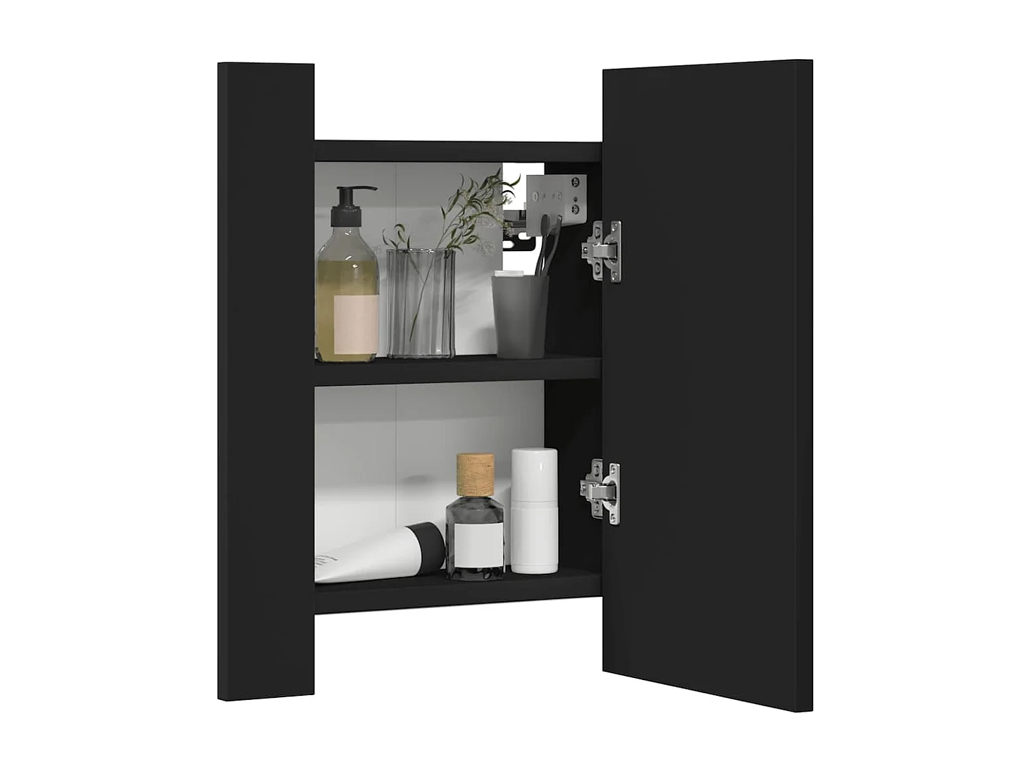 Badkamerkast met spiegel en LED 40x12x45 cm acryl zwart