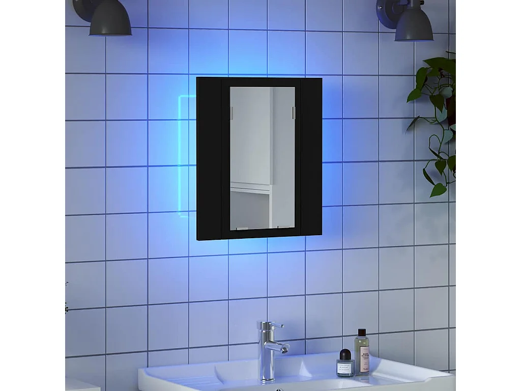 Badkamerkast met spiegel en LED 40x12x45 cm acryl zwart