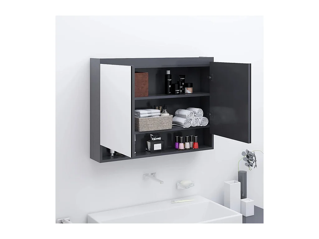 Armoire à miroir de salle de bain 80x15x60 cm MDF Gris