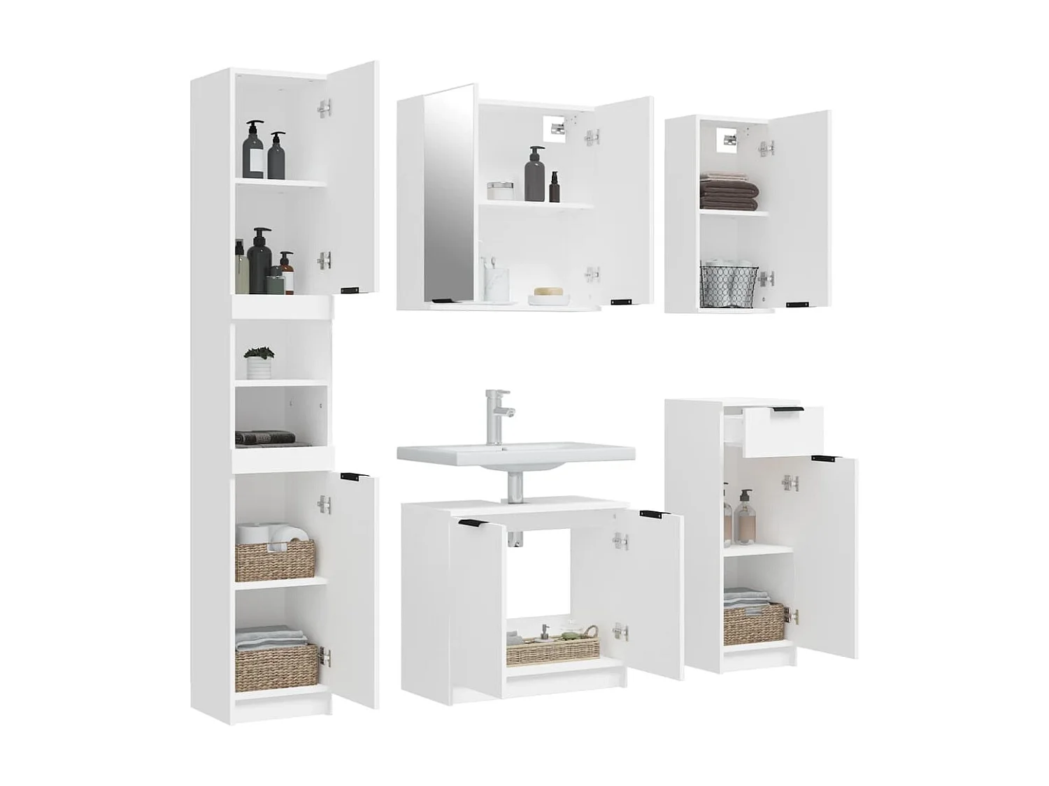 Meubles de salle de bain 5 pcs Blanc Bois d'ingénierie