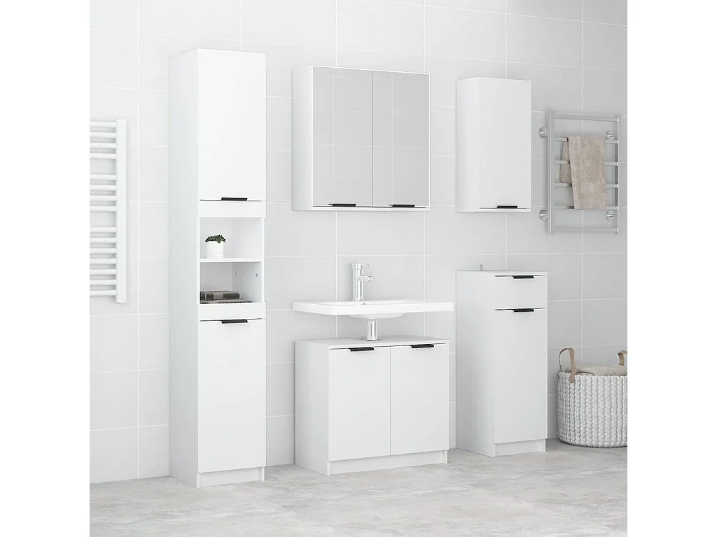 Meubles de salle de bain 5 pcs Blanc Bois d'ingénierie