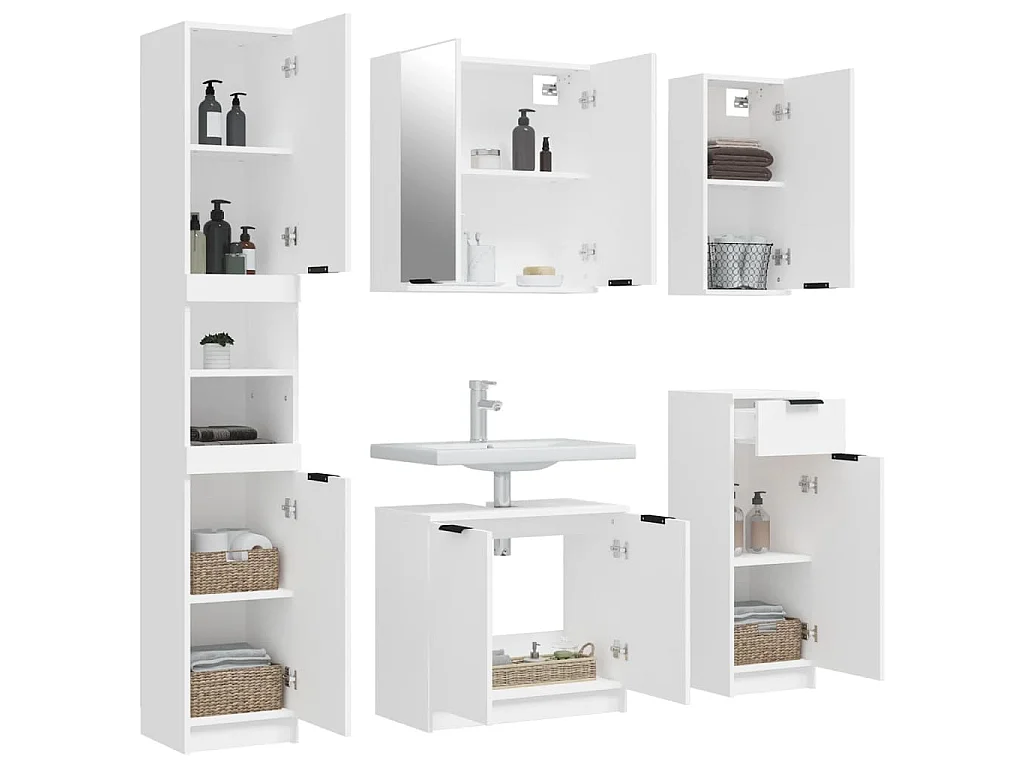 Meubles de salle de bain 5 pcs Blanc Bois d'ingénierie