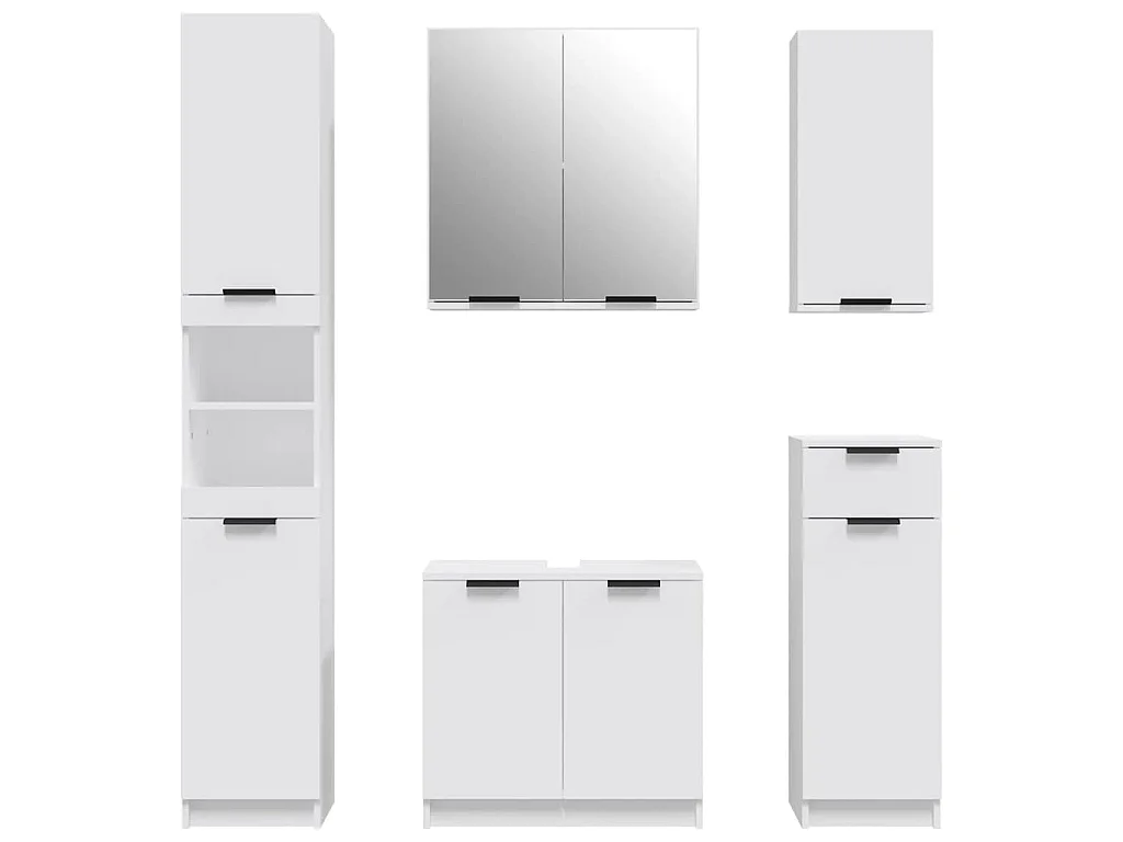 Meubles de salle de bain 5 pcs Blanc Bois d'ingénierie