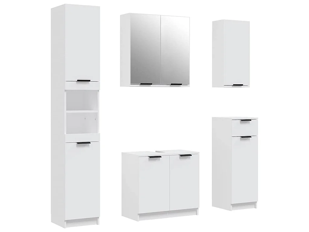 Meubles de salle de bain 5 pcs Blanc Bois d'ingénierie