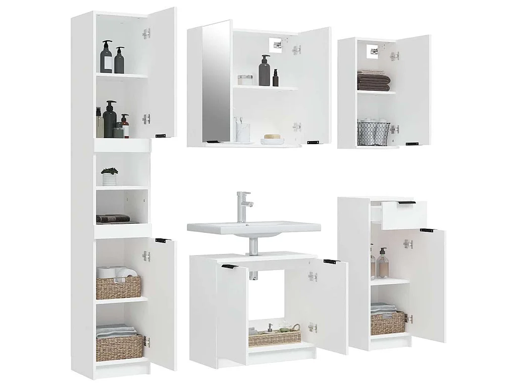 Meubles de salle de bain 5 pcs Blanc Bois d'ingénierie