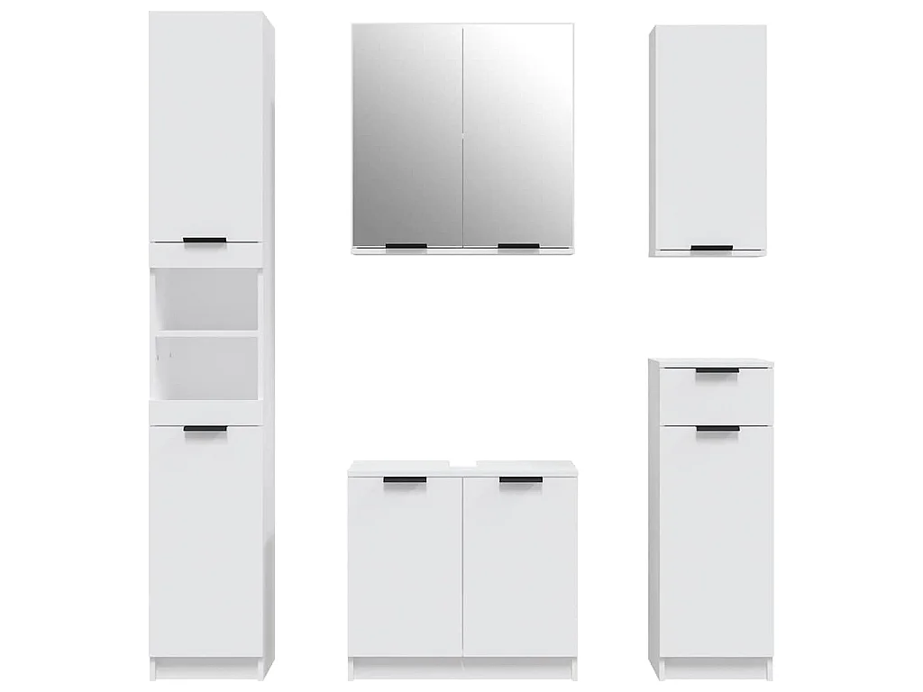 Meubles de salle de bain 5 pcs Blanc Bois d'ingénierie