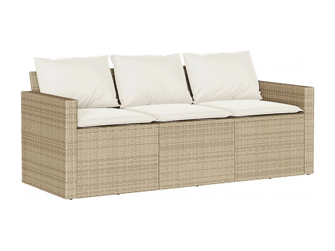Gartensofa mit Kissen 3-Sitzer Beige Poly Rattan