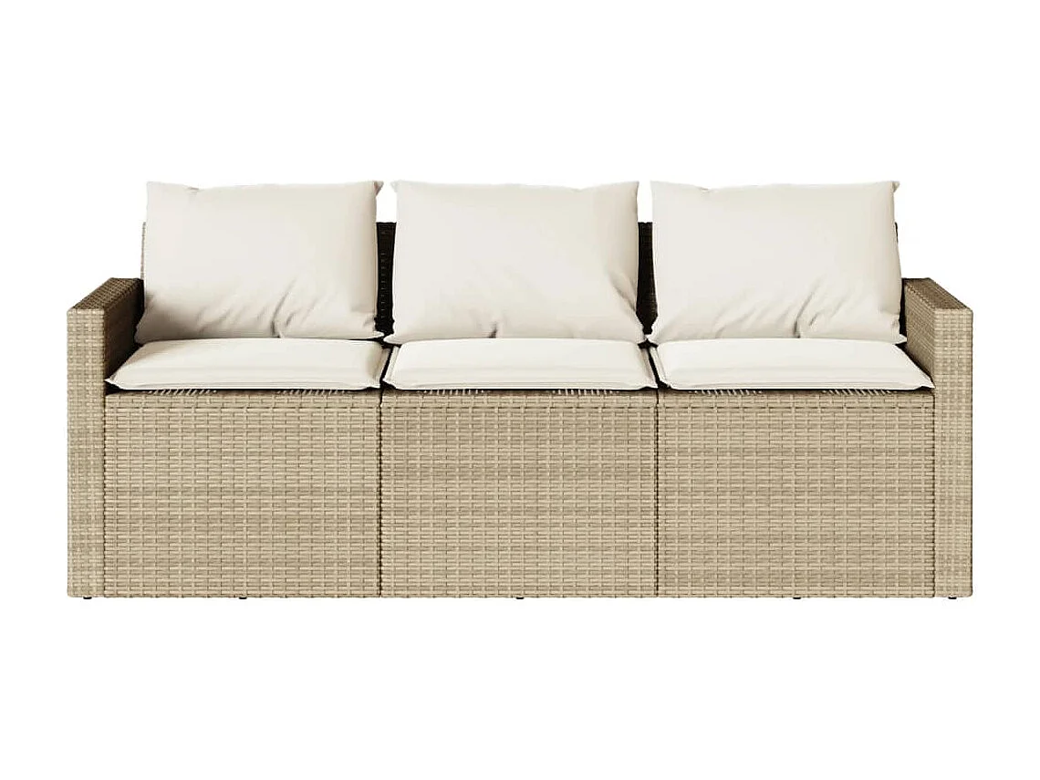 Gartensofa mit Kissen 3-Sitzer Beige Poly Rattan