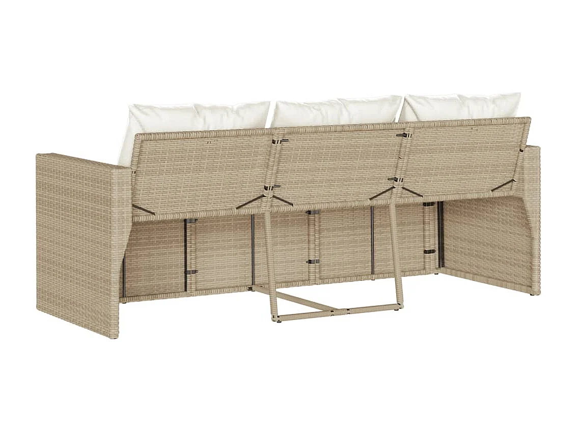 Gartensofa mit Kissen 3-Sitzer Beige Poly Rattan