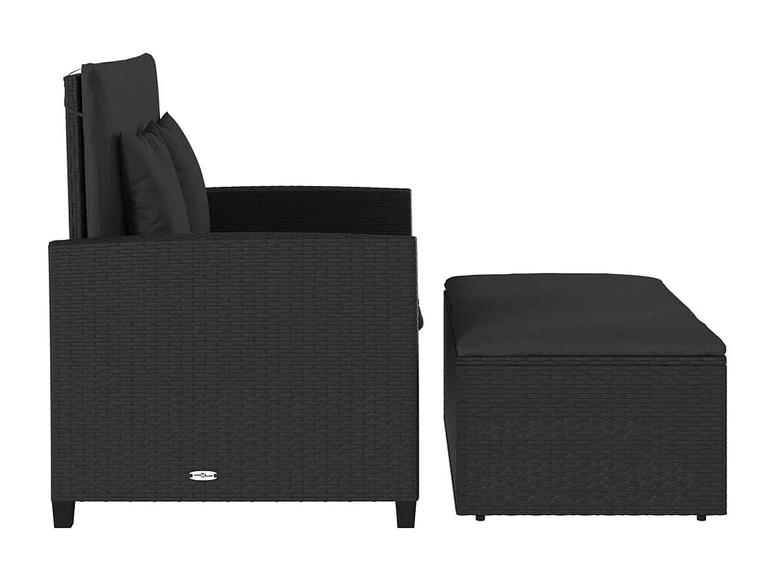 Divano da Giardino con Cuscini a 2 Posti Nero in Polyrattan