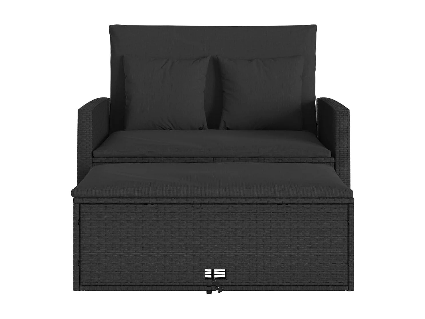 Gartensofa mit Kissen 2-Sitzer Schwarz Poly Rattan