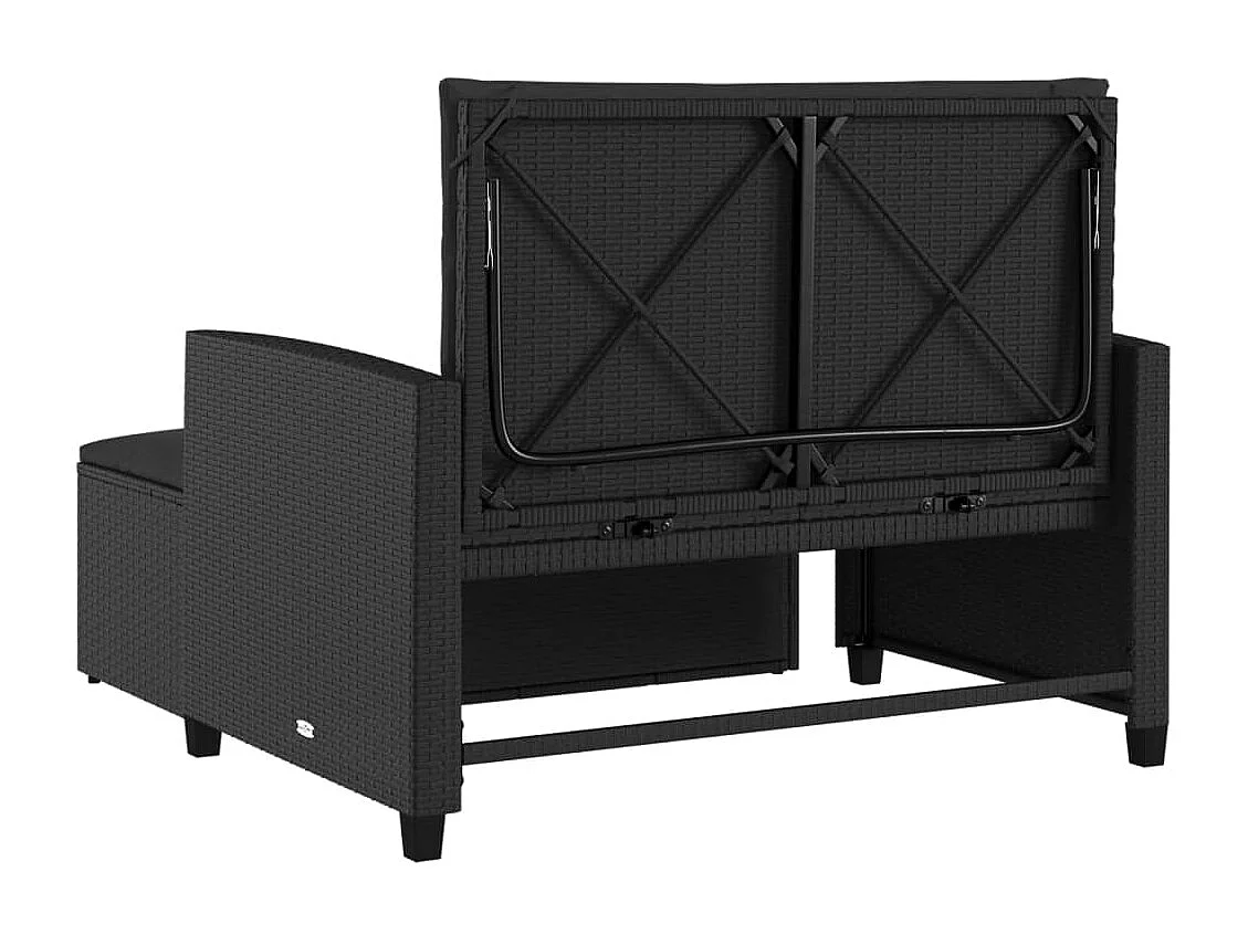 Gartensofa mit Kissen 2-Sitzer Schwarz Poly Rattan