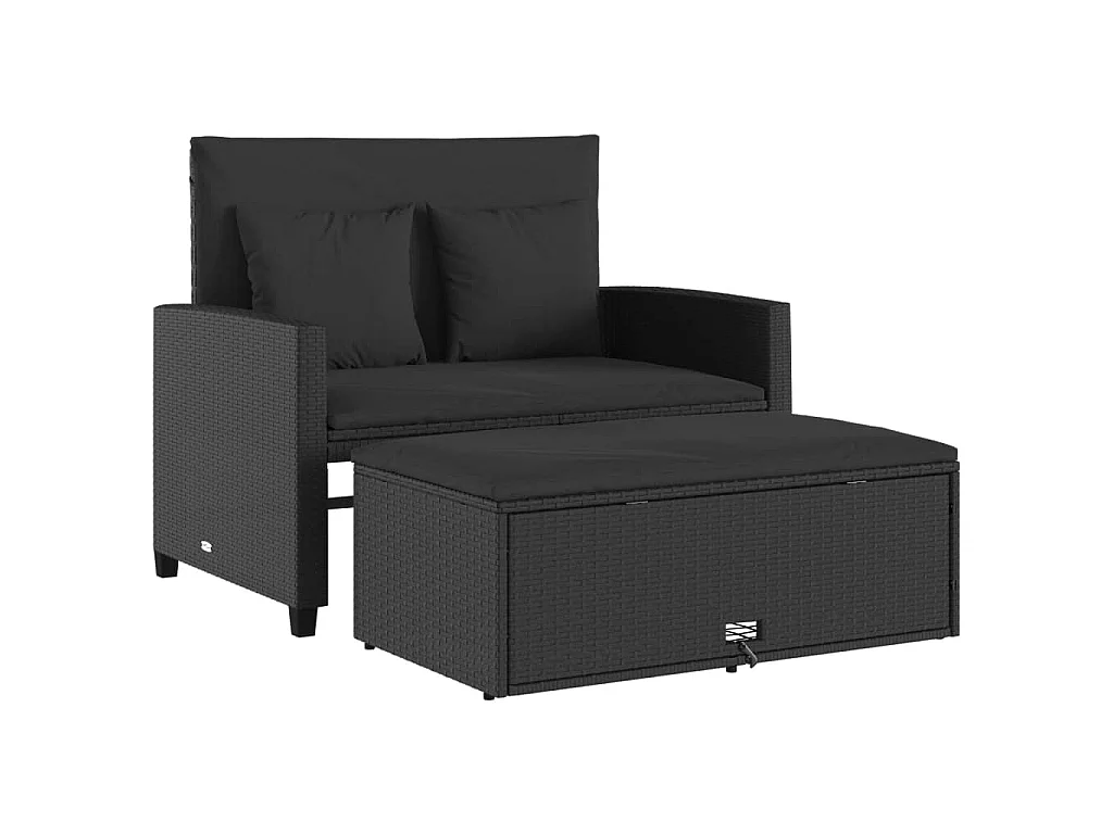 Divano da Giardino con Cuscini a 2 Posti Nero in Polyrattan