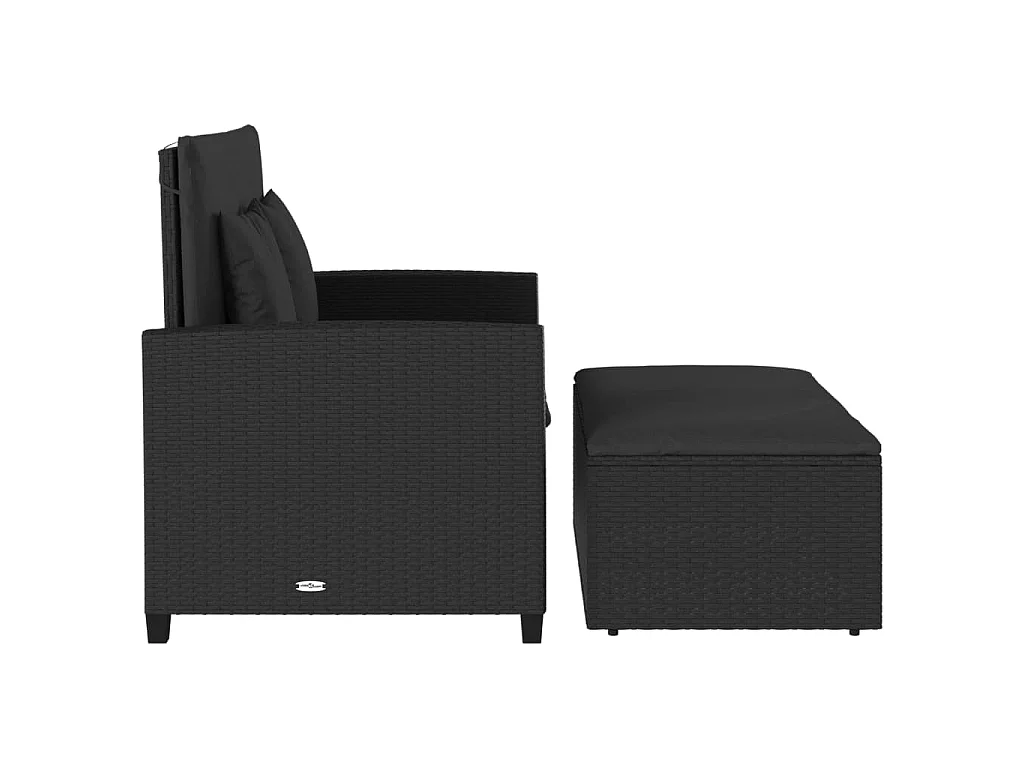 Divano da Giardino con Cuscini a 2 Posti Nero in Polyrattan