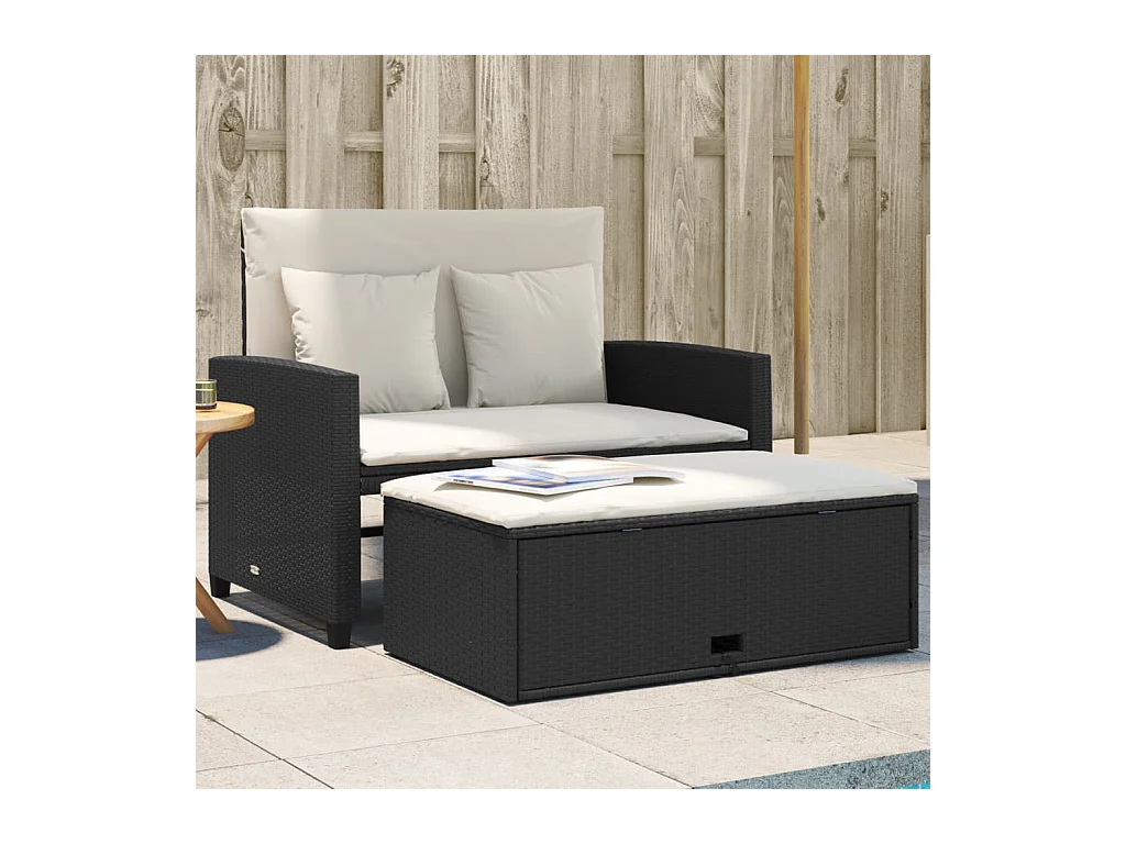 Divano da Giardino con Cuscini a 2 Posti Nero in Polyrattan