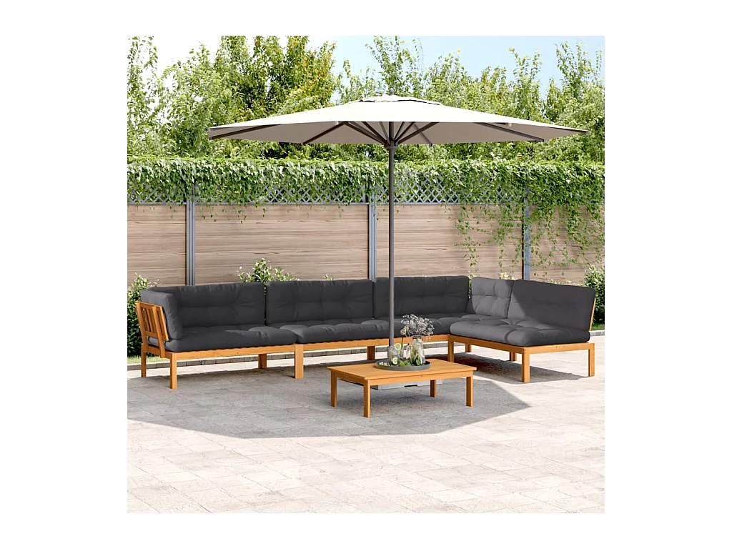 Salon palette de jardin avec coussins 5pcs bois d'acacia massif