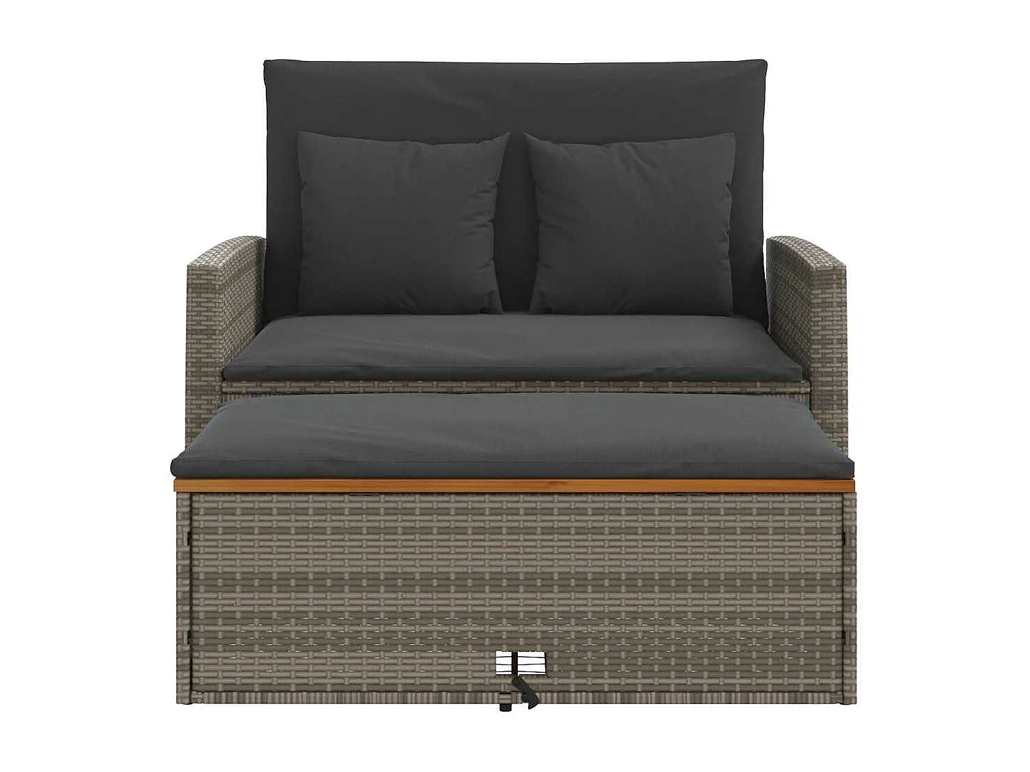 Tuinbank 2-zits met kussens poly rattan en acaciahout grijs