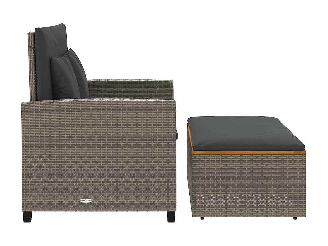 Tuinbank 2-zits met kussens poly rattan en acaciahout grijs