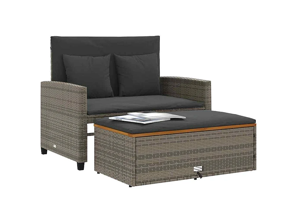 Divano Giardino con Cuscini 2 Posti Grigio in Polyrattan Acacia