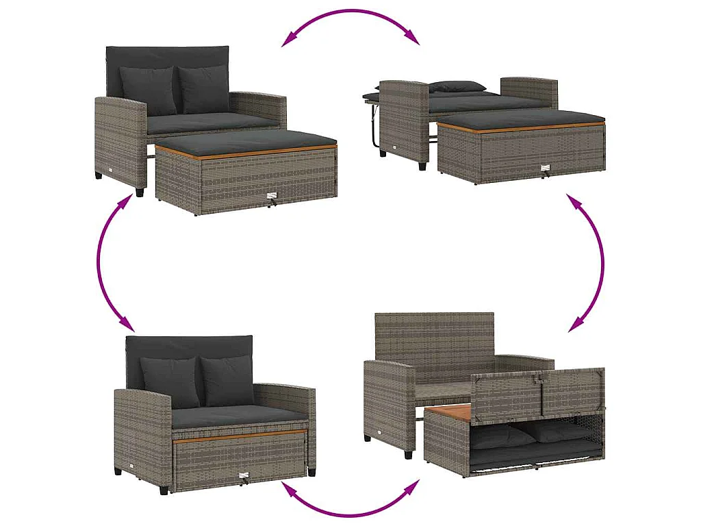 Divano Giardino con Cuscini 2 Posti Grigio in Polyrattan Acacia