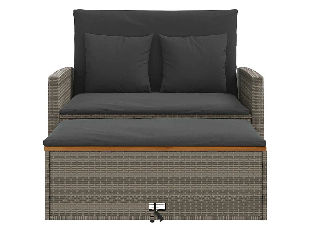 Divano Giardino con Cuscini 2 Posti Grigio in Polyrattan Acacia