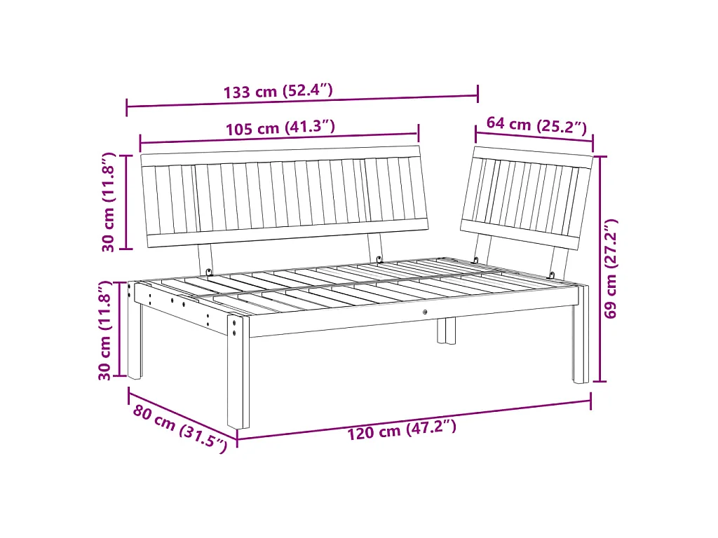 Tuinhoekbank pallet massief acaciahout