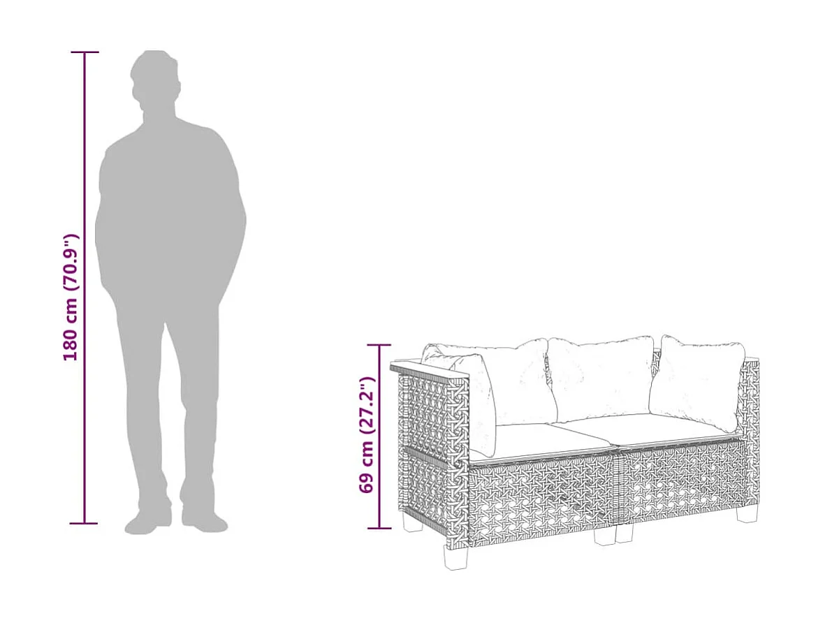 Garten-Ecksofas mit Kissen 2 Stk. Schwarz Poly Rattan