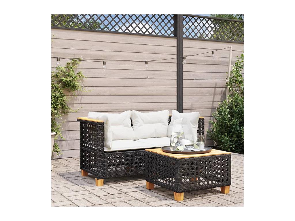 Garten-Ecksofas mit Kissen 2 Stk. Schwarz Poly Rattan