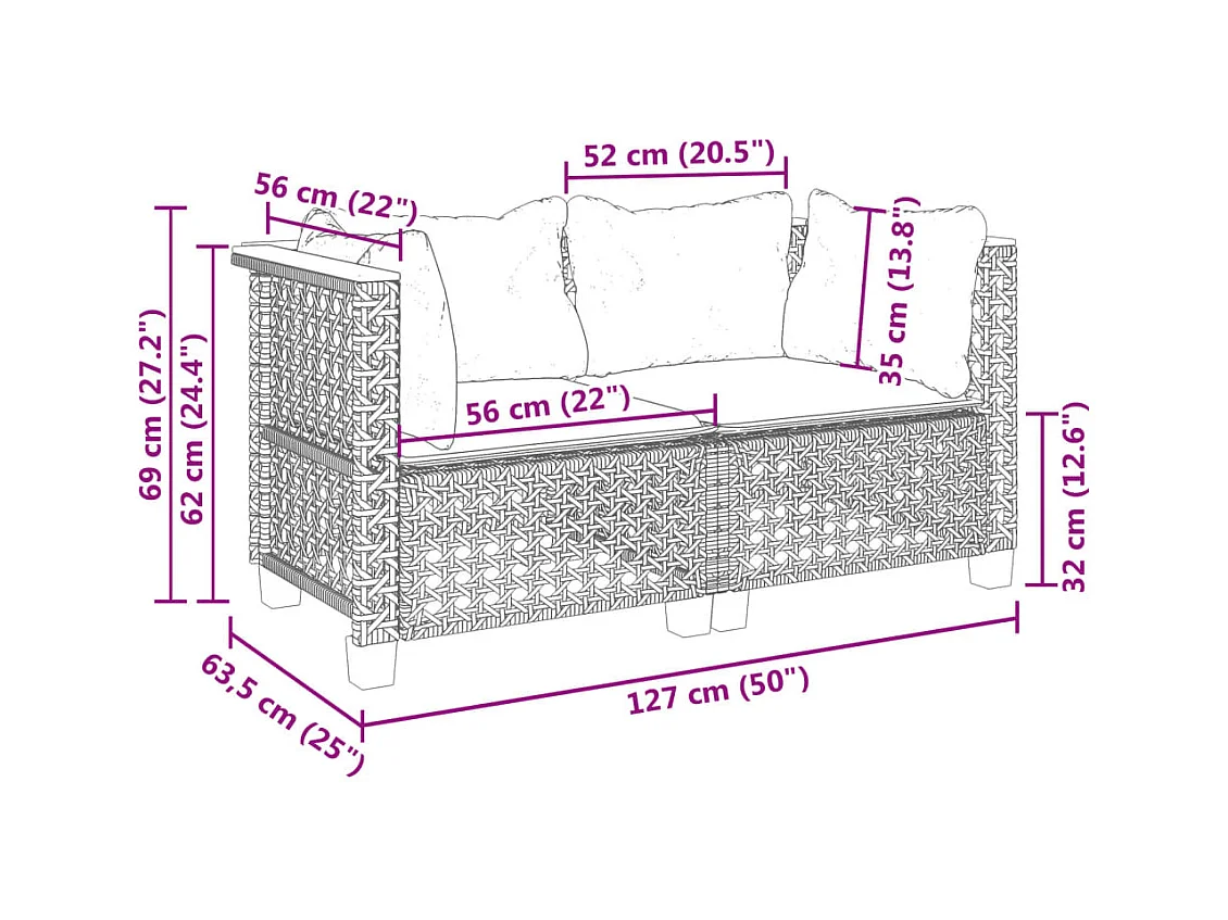 Canapés d'angle de jardin et coussins 2 pcs noir résine tressée