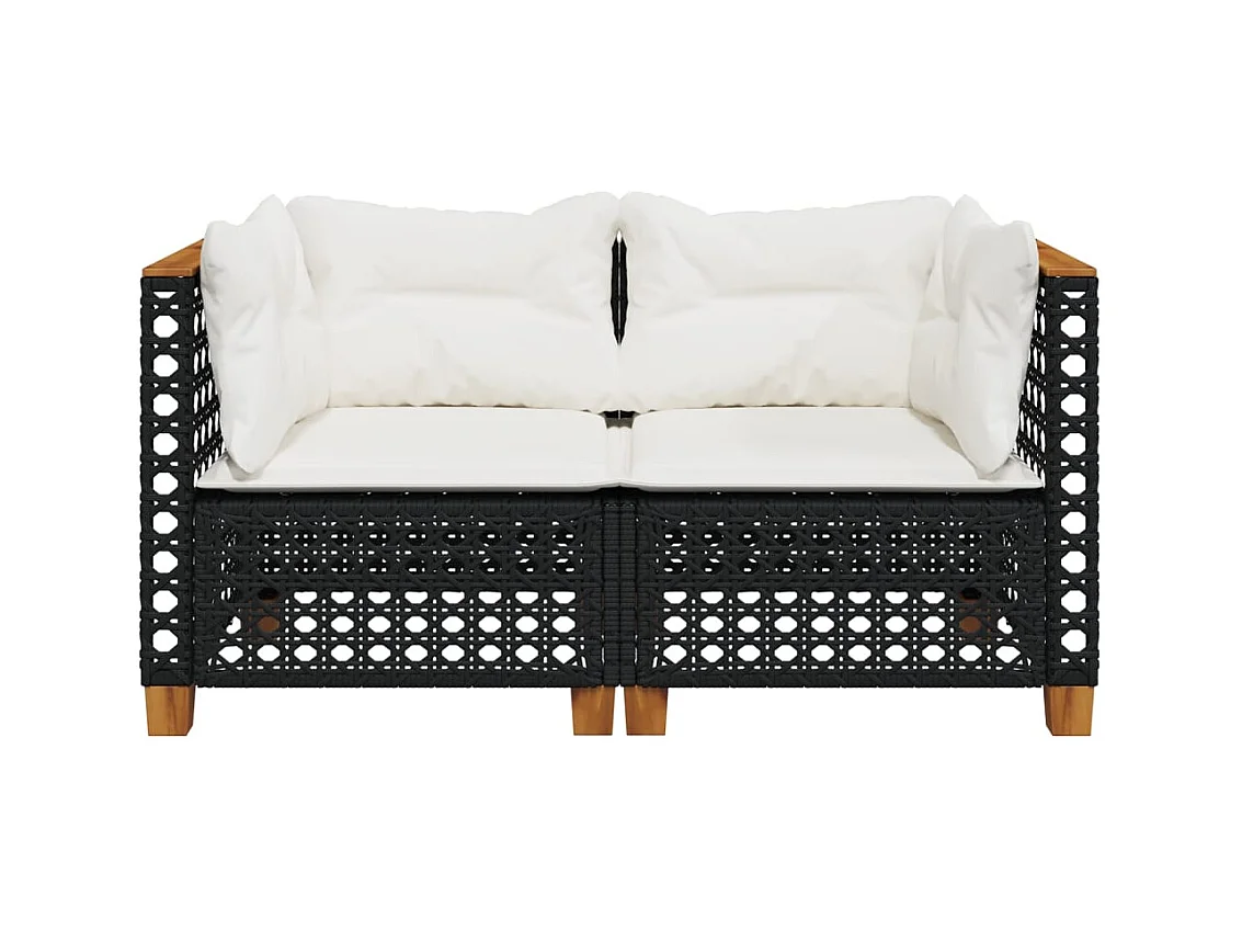 Canapés d'angle de jardin et coussins 2 pcs noir résine tressée