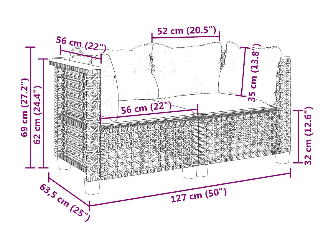 Tuinhoekbanken met kussens 2 st poly rattan zwart