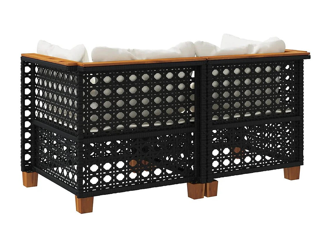 Tuinhoekbanken met kussens 2 st poly rattan zwart