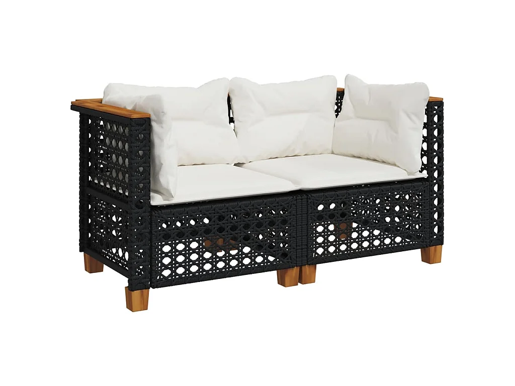 Canapés d'angle de jardin et coussins 2 pcs noir résine tressée