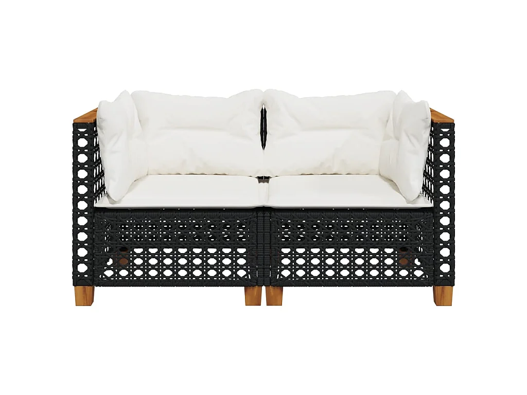 Canapés d'angle de jardin et coussins 2 pcs noir résine tressée