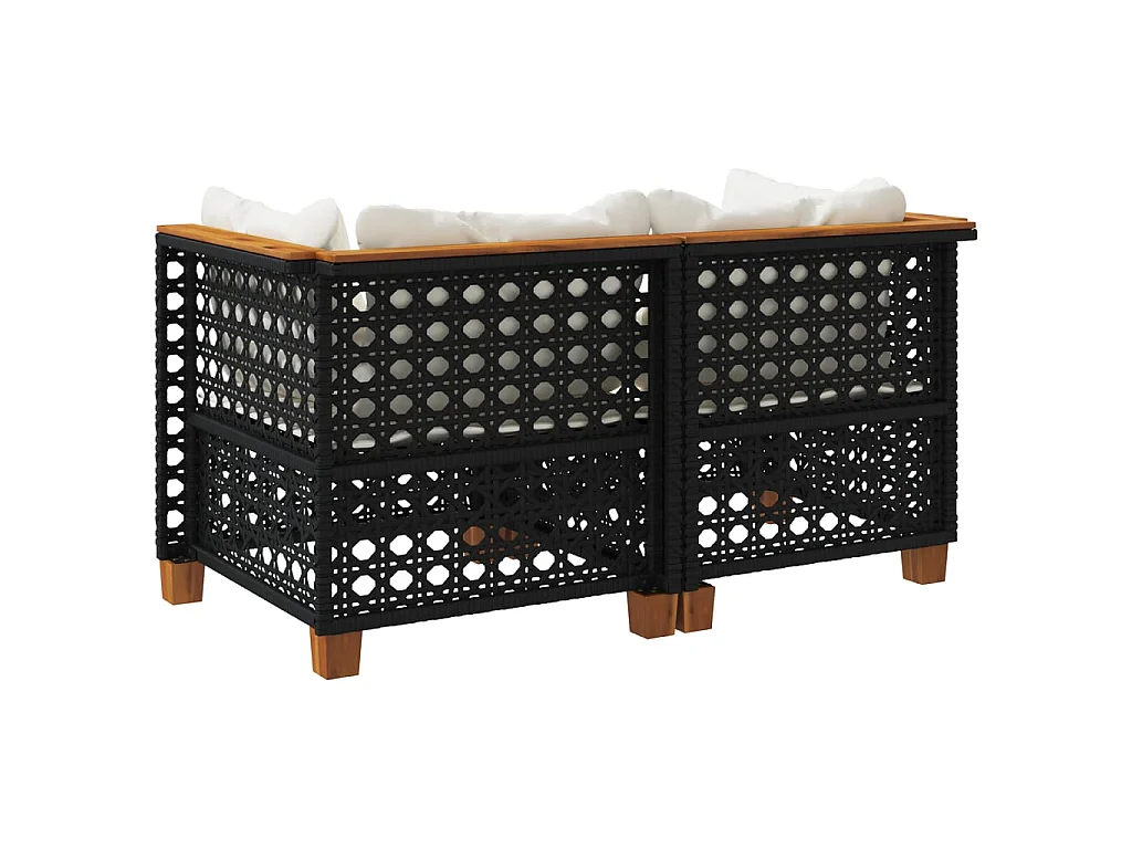 Canapés d'angle de jardin et coussins 2 pcs noir résine tressée