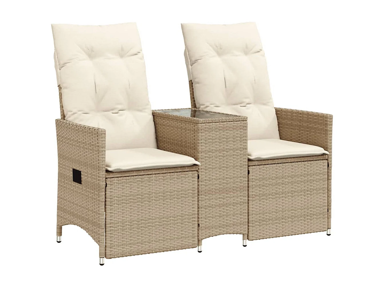 Divano Giardino Reclinabile 2 Posti Tavolino Beige Polyrattan