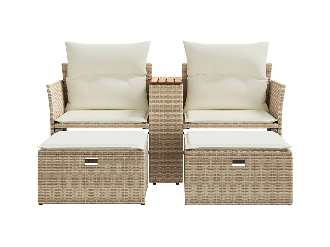 Canapé de jardin 2 places avec tabourets beige résine tressée