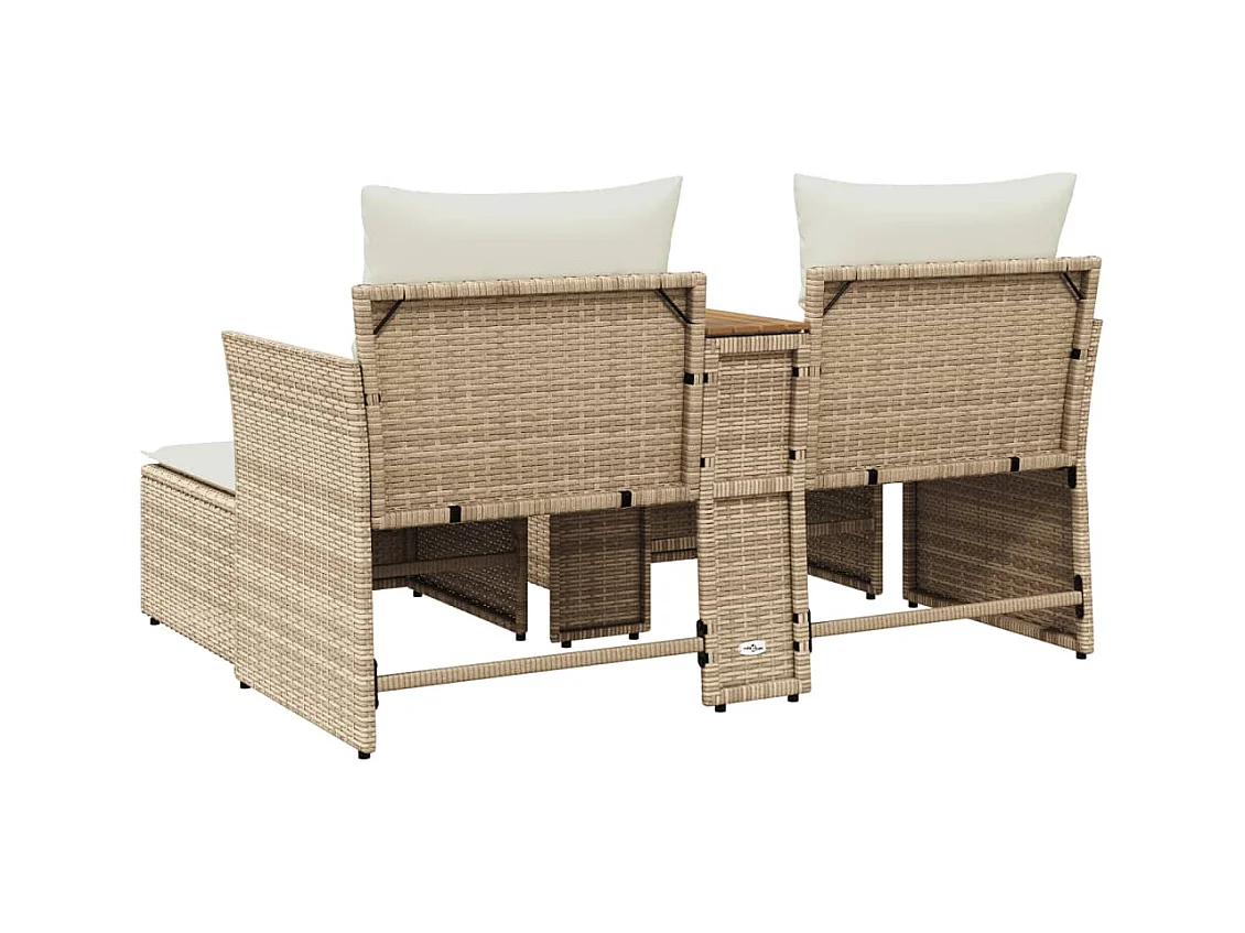 Canapé de jardin 2 places avec tabourets beige résine tressée