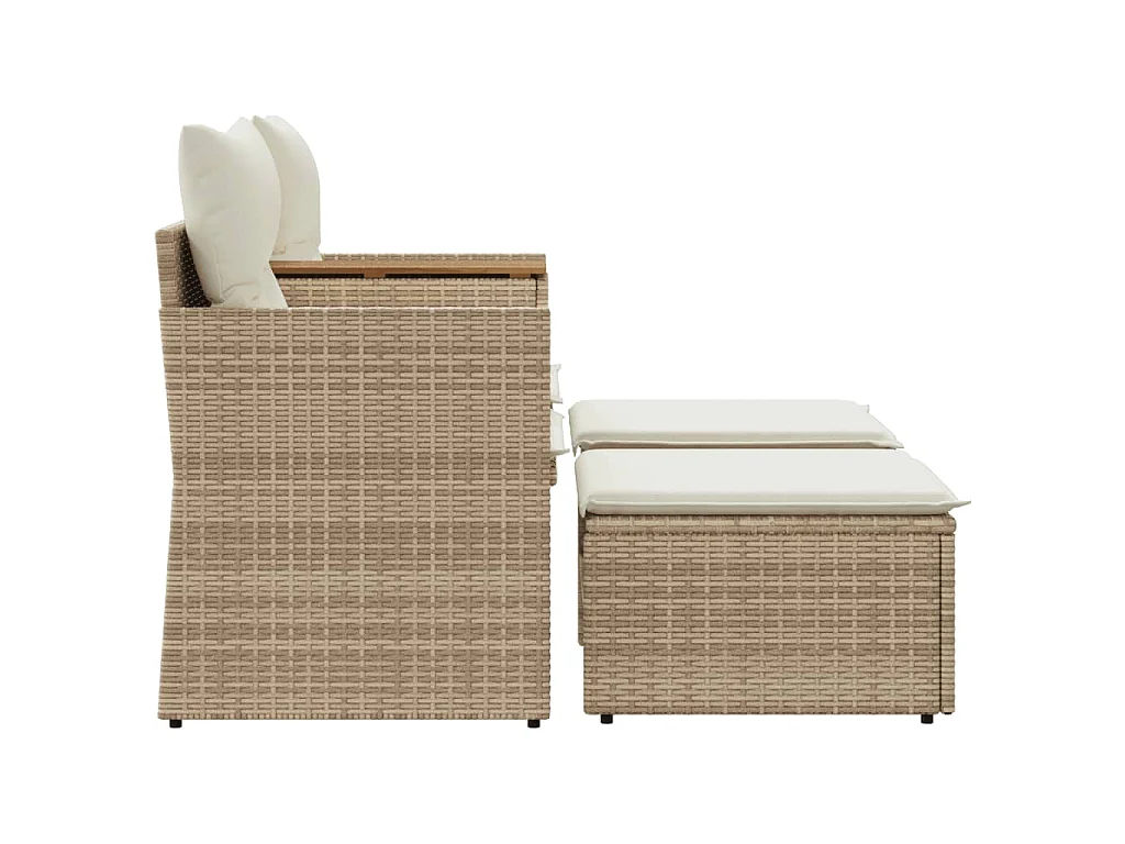 Tuinbank 2-zits met voetenbanken poly rattan beige