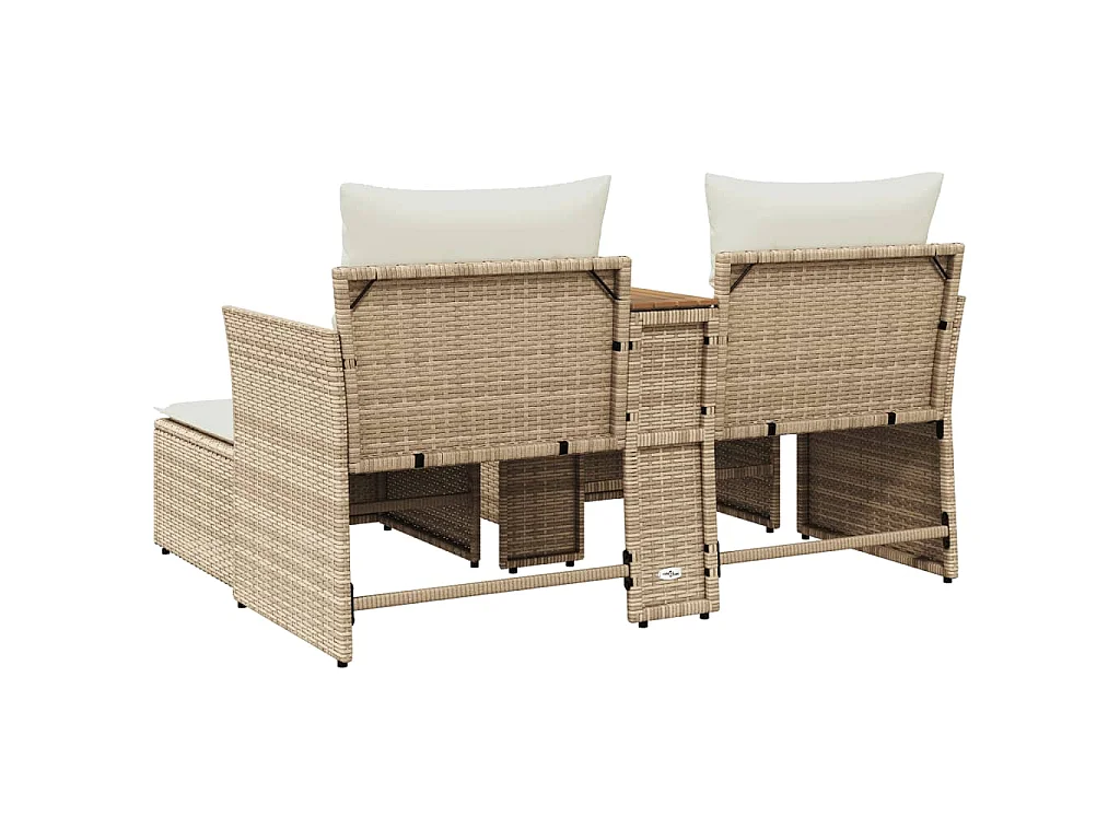 Tuinbank 2-zits met voetenbanken poly rattan beige