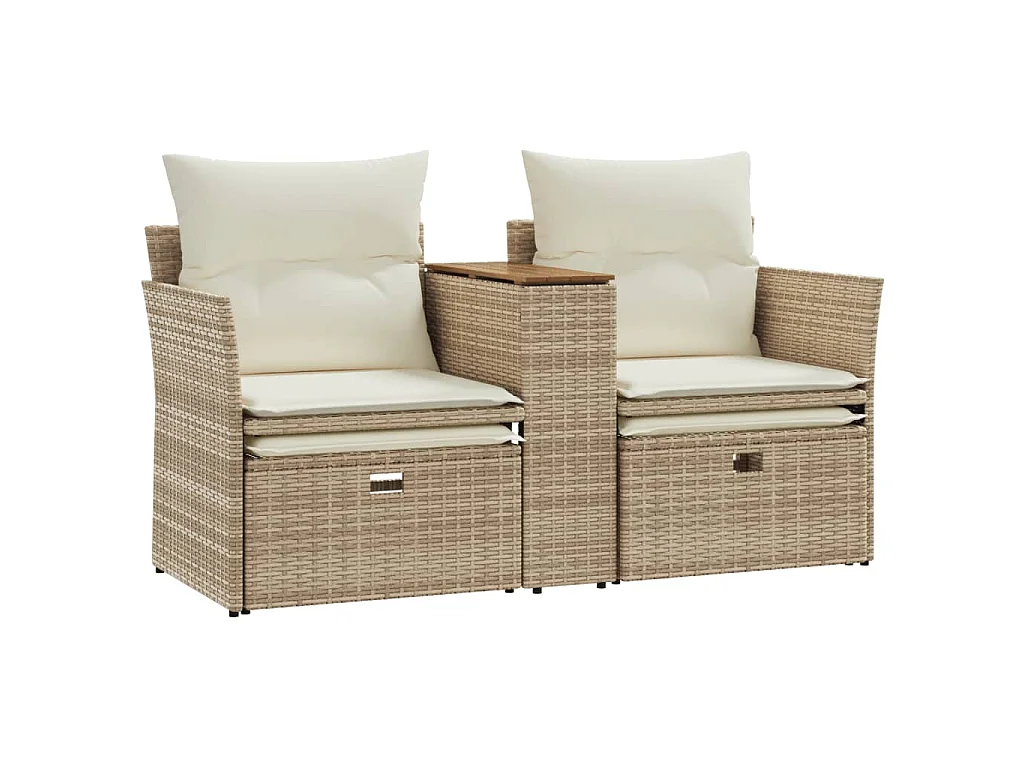 Tuinbank 2-zits met voetenbanken poly rattan beige