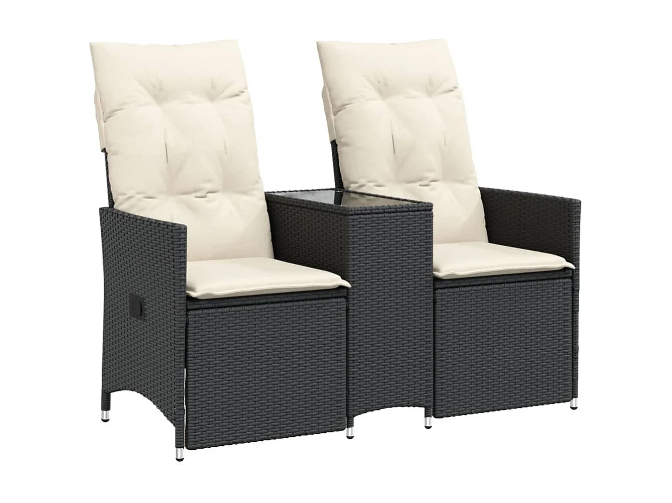 Tuinbank 2-zits verstelbaar met tafel poly rattan zwart