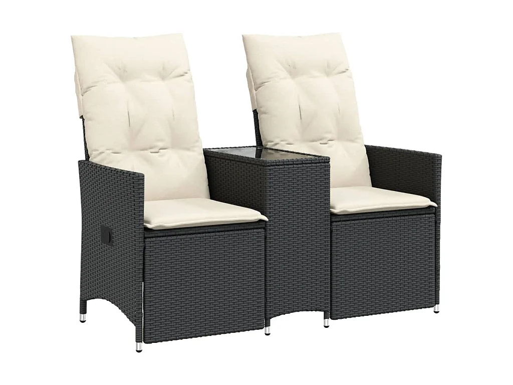 Divano Giardino Reclinabile 2Posti con Tavolino Nero Polyrattan